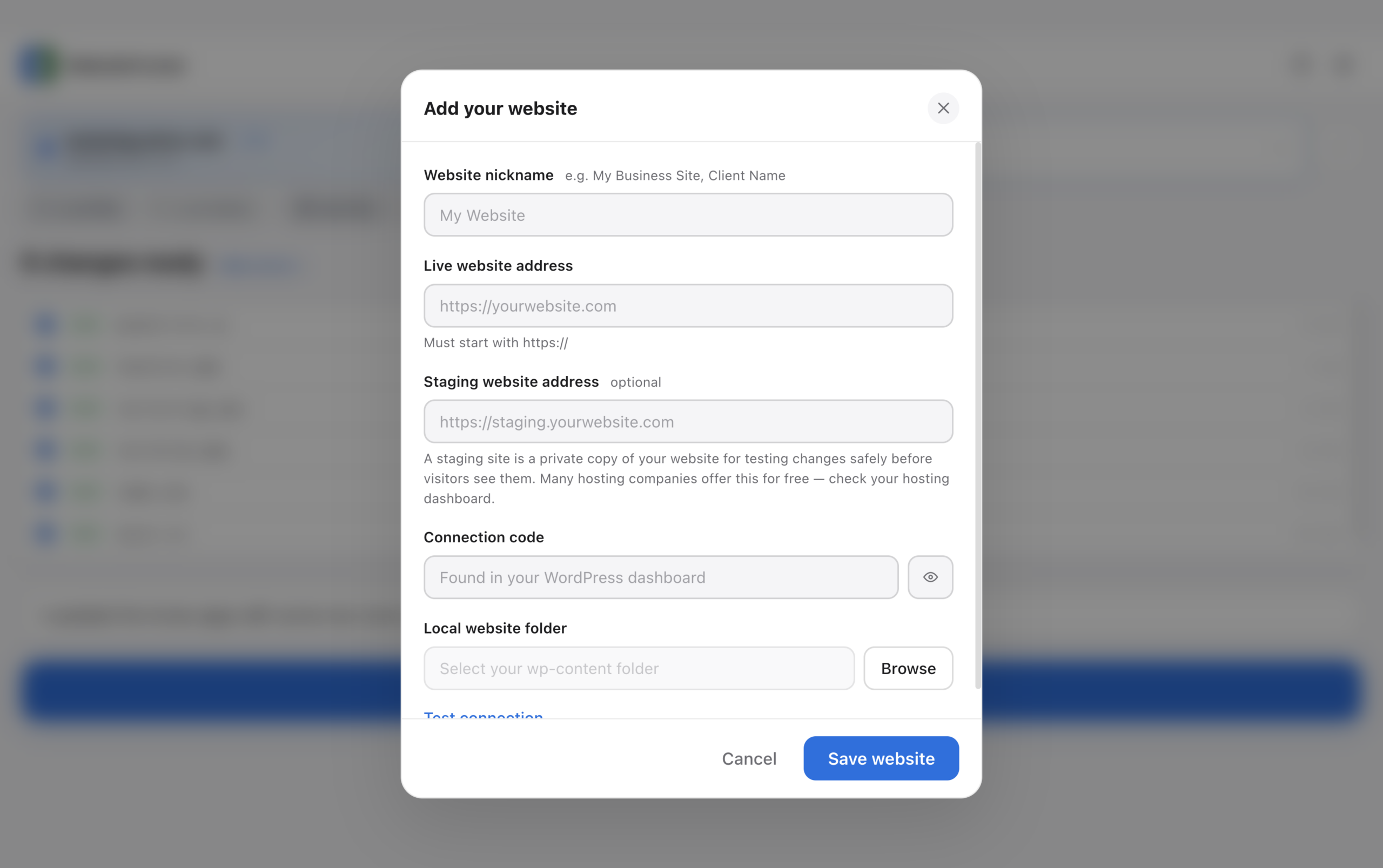 WebsitePusher add website form